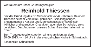 Traueranzeige von Reinhold Thiessen von Pegnitz-Zeitung